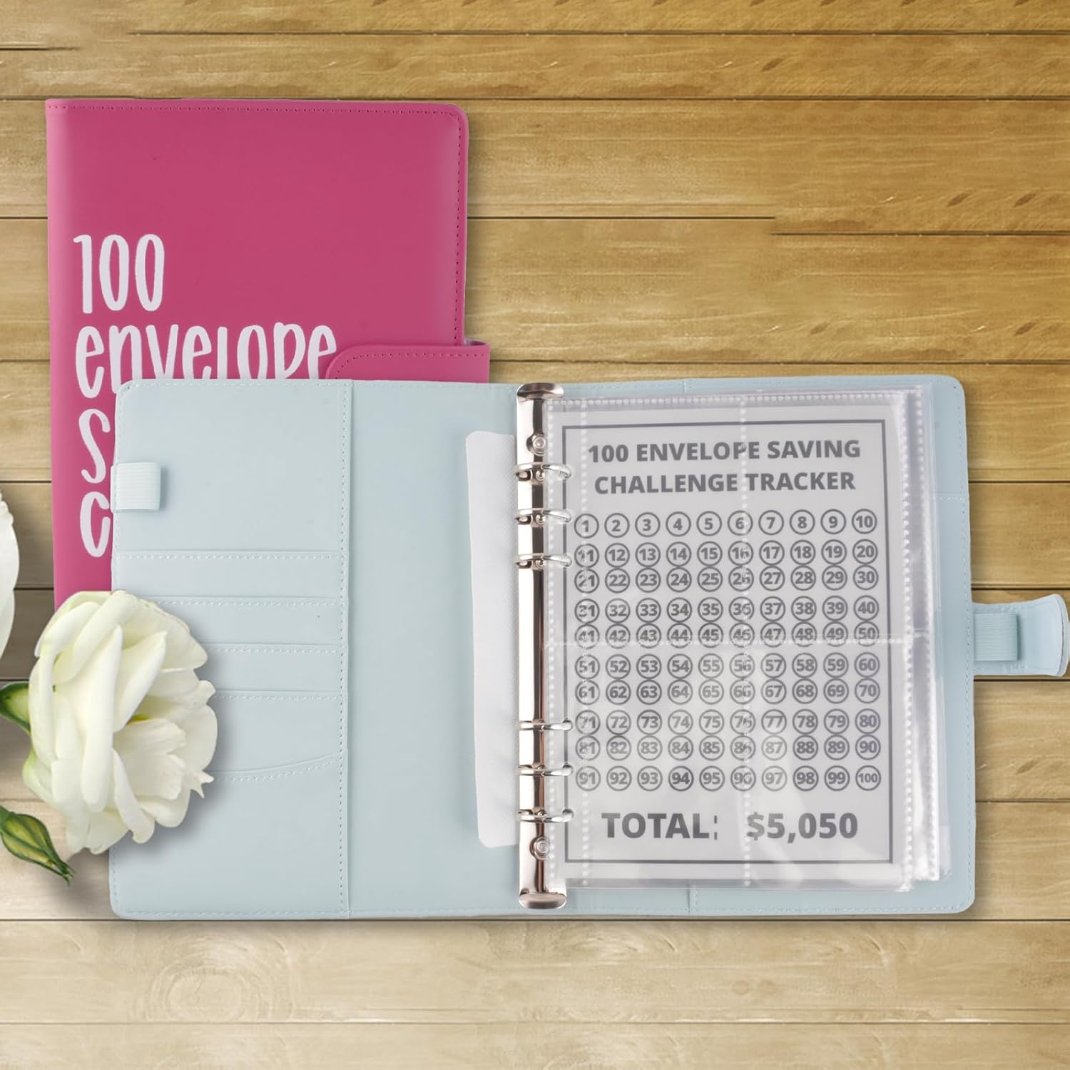 100 Envelope Challenge Binder, Easy and Fun Way to Save $5,050, Budget Binder Money Savings Challenge Book with Cash Envelopes Budgeting Book for Office Home School (Blue)