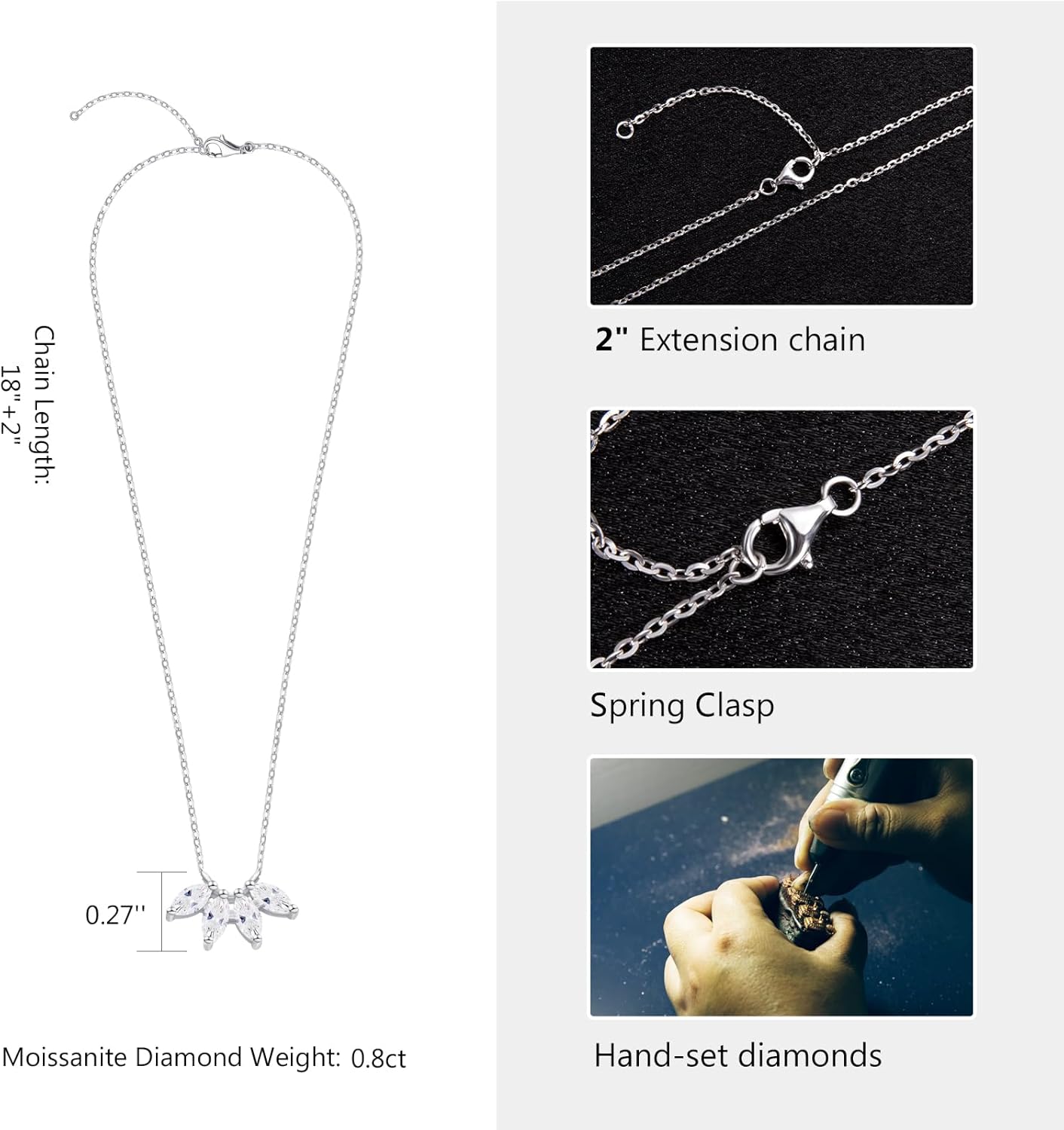 Marquise Moissanite Pendant Necklace Maple Leaf, 0.8cttw D Color VVS1 18k Gold Plated 925 Sterling Silver Leaves Pendant Necklace for Women Girlfriend Birthday Gifts - Image 6