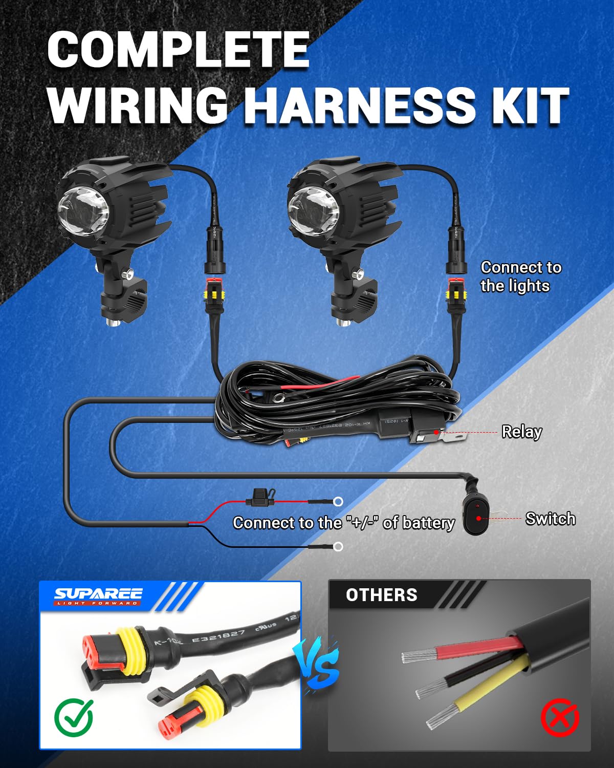 SUPAREE Faros LED Moto Antiniebla Luces LED Auxiliares Moto Faros Auxiliares con Soporte Universel 9000LM 6500K 3200K 12V IP68 para Motocicleta Delanteros 2Pcs