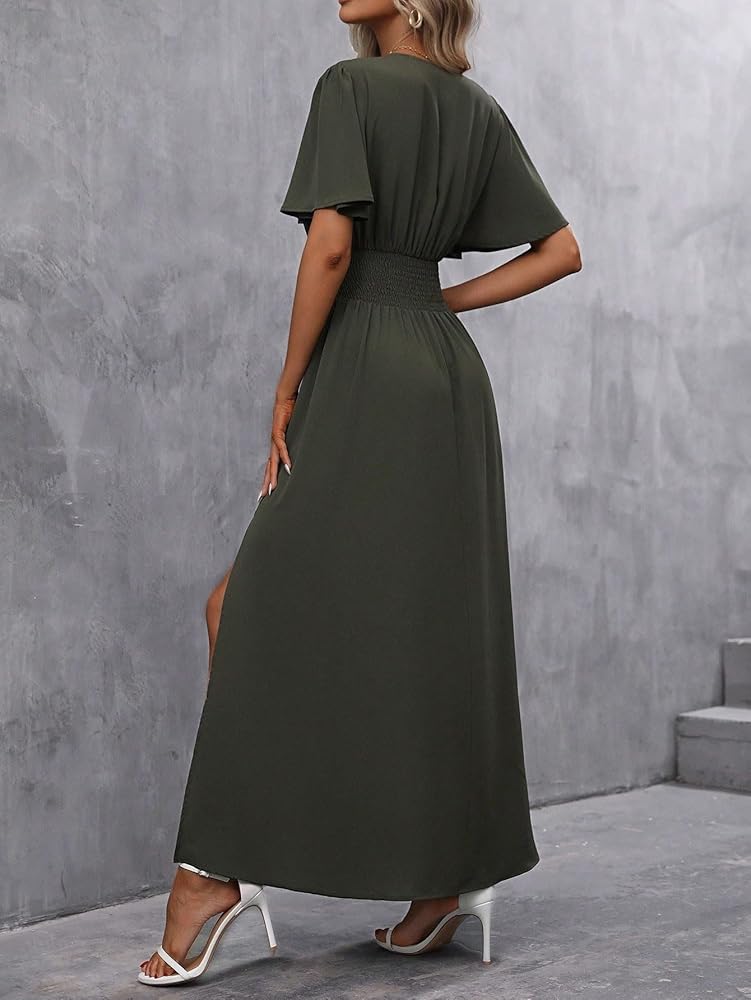 LXXWMxBH Women 2024 Summer Short Sleeve Dress Sleeve Slit Thigh