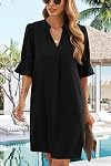 JOCAFIYE Womens Dresses V Neck Short Sleeve Solid Casual Shift Dress for Women 2026