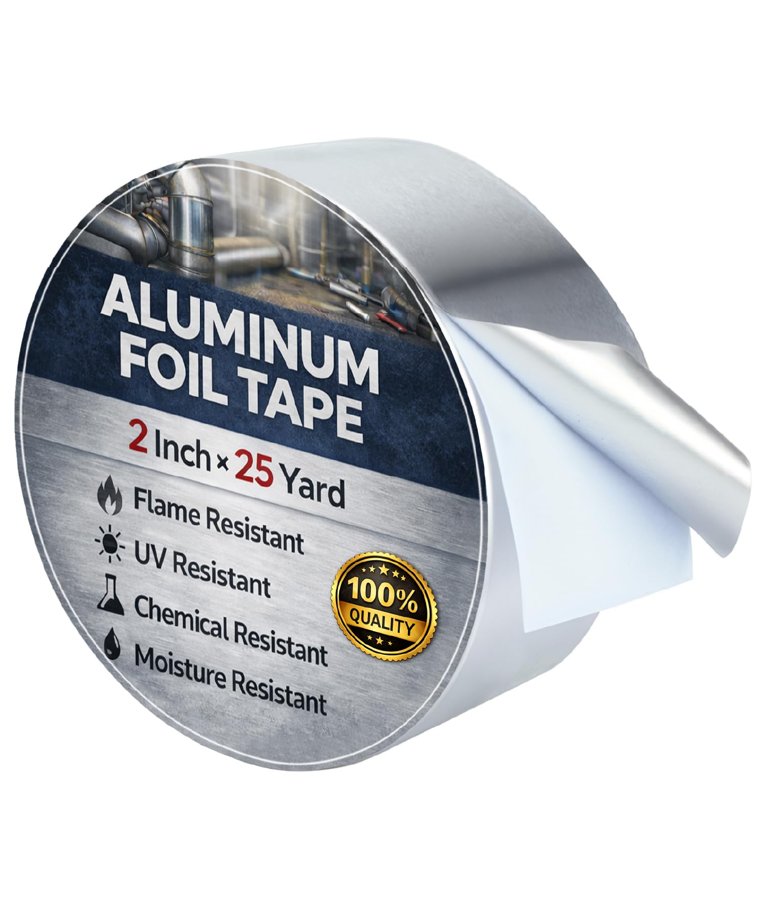 Bates- Aluminum Foil Tape, 2 Inch x 25 Yard, 3.6 Mil, HVAC Heat Tape for Ductwork, Dryer Vent, Air Conditioning, Furnace, Pipe Insulation, Waterproof,