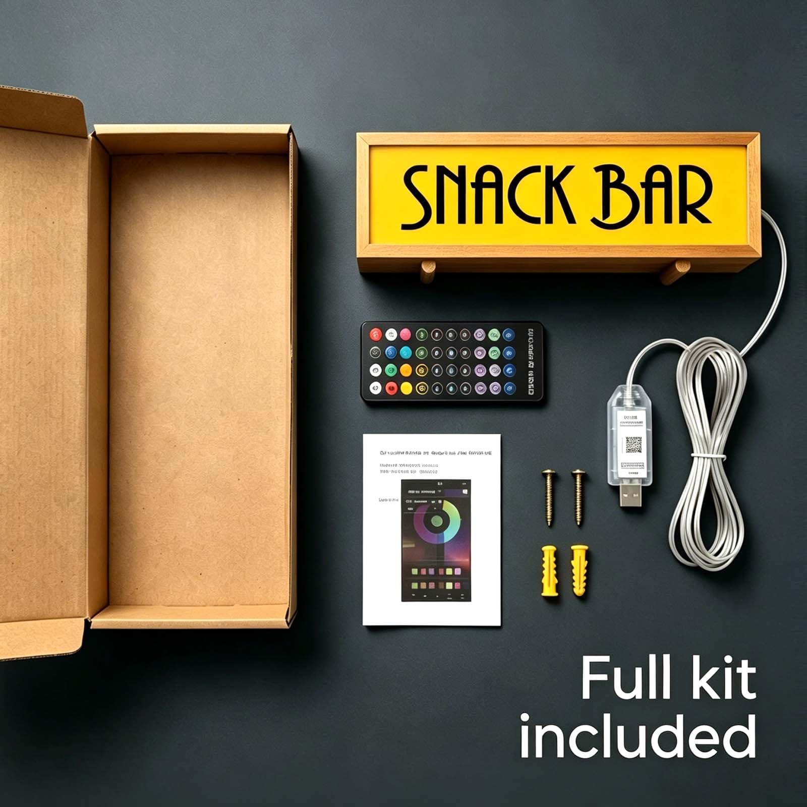 Insegna Luminosa a LED al Neon per Snack Bar, Telecomando, dimmerabile, alimentata Tramite USB, da Tavolo o da Parete, Ideale per Negozi di Dolci, Cinema, Fast Food, Bar e decorazi