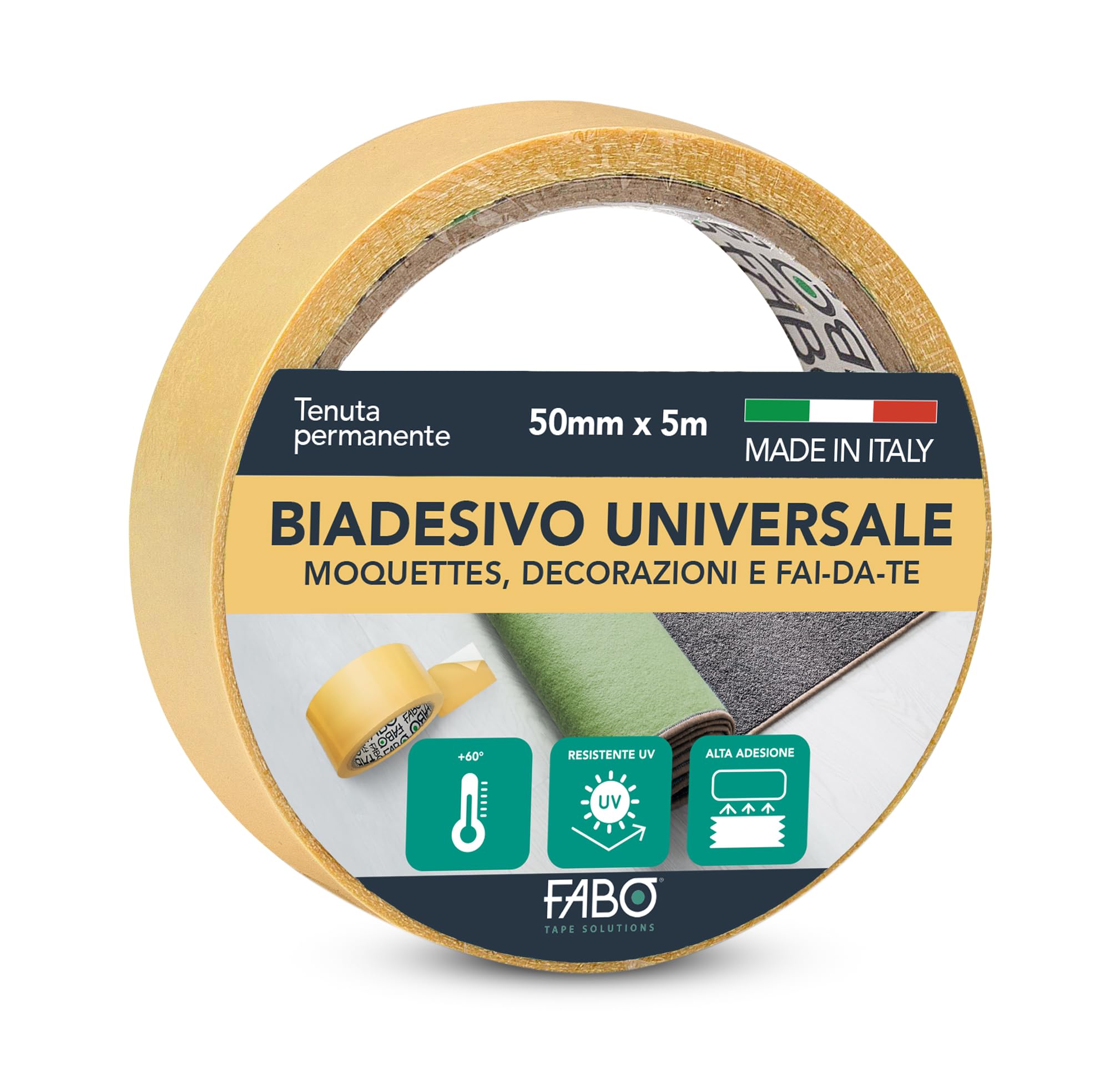 Nastro Biadesivo Forte Fabo - 5m X 50mm - Per Moquette, Tappeti E Decorazioni - Made In Italy - Foto 7
