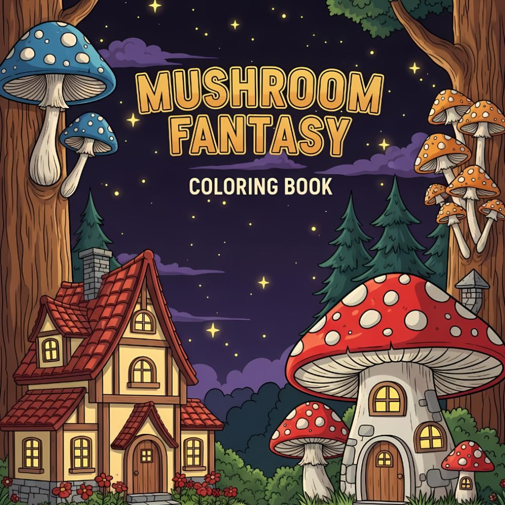 Mushroom Fantasy Coloring Book: Whimsical Fairy Houses, Enchanted Forest Scenes & Magical Fungi Illustrations for Adults
