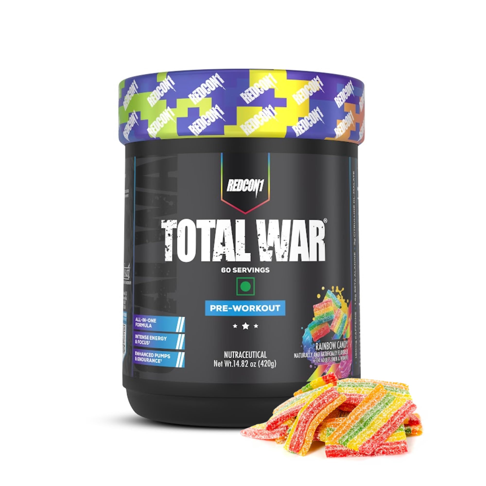 Redcon1 Total War - Pre Workout, 60 Servings (Rainbow Candy)-image-4