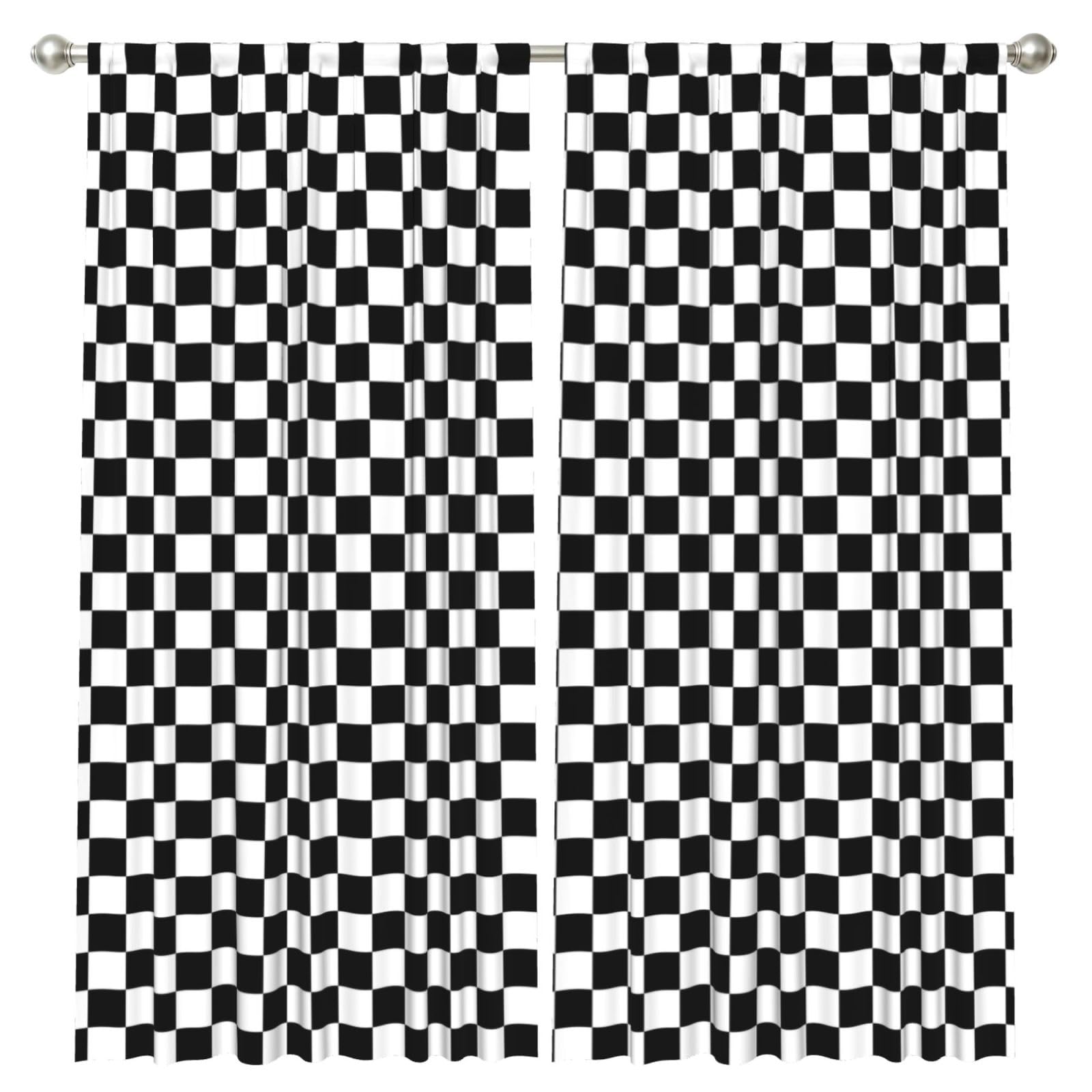 InOmak Black-White-Checkered-Squares, 2 Panels Window Curtains 52 x 84 Inch Blackout Curtains for Living Room Bedroom