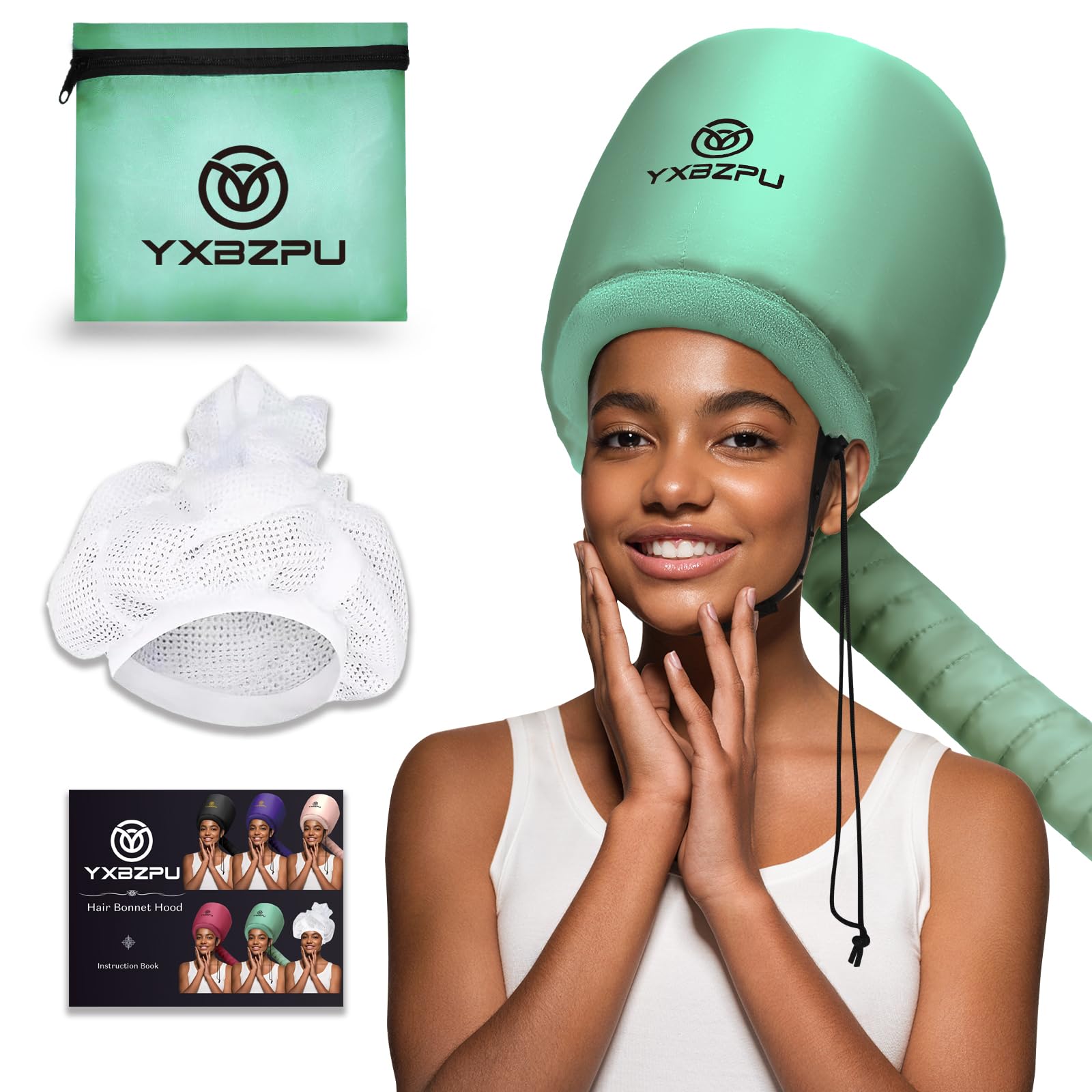 Bonnet Hair Dryer,Hooded Hair Dryer Hooded Diffuser Cap for Curly,Speeds Up Drying Time,Safety Deep Conditioning at Home (Green)