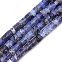 Natural Stone Heishi Beads for Necklace Making, 4mm x 2mm Small Flat Round Stone Loose Disc Gemstone Beads for Jewelry Making Craft Bracelet Earrings Necklace - Blue Striped