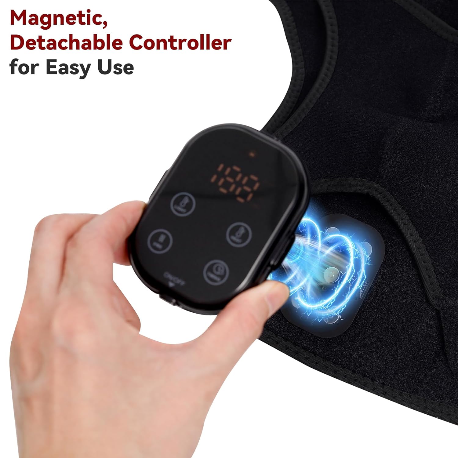 Cordless Shoulder Heating Pad with Massage, Red Light Massager for Soothe Discomfort, Heated Support Wrap for Muscle Comfort, Men & Women. (Black)