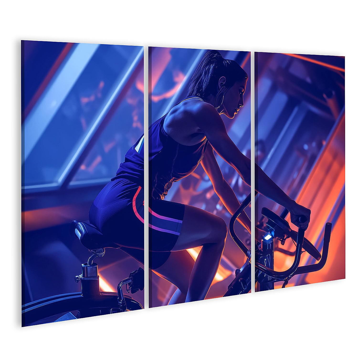 islandburner Quadro su tela donna durante l'allenamento intensivo in bicicletta indoor per palestra appassionati di fitness negozio di sport immagini murali poster
