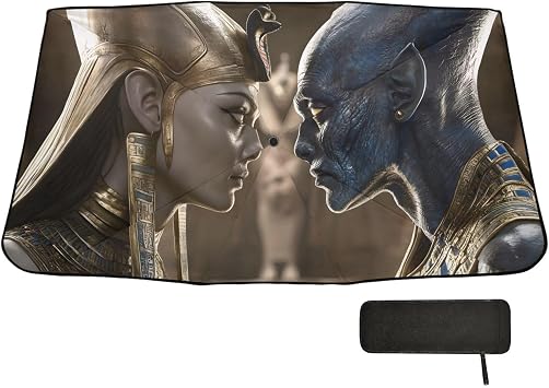 Alien Pharaoh Face Windshield Sun Shade Umbrella Fashion Design, Protect Car from Sun Rays & Heat Damage, Easy Store, Universal Fit 55 x 27.5