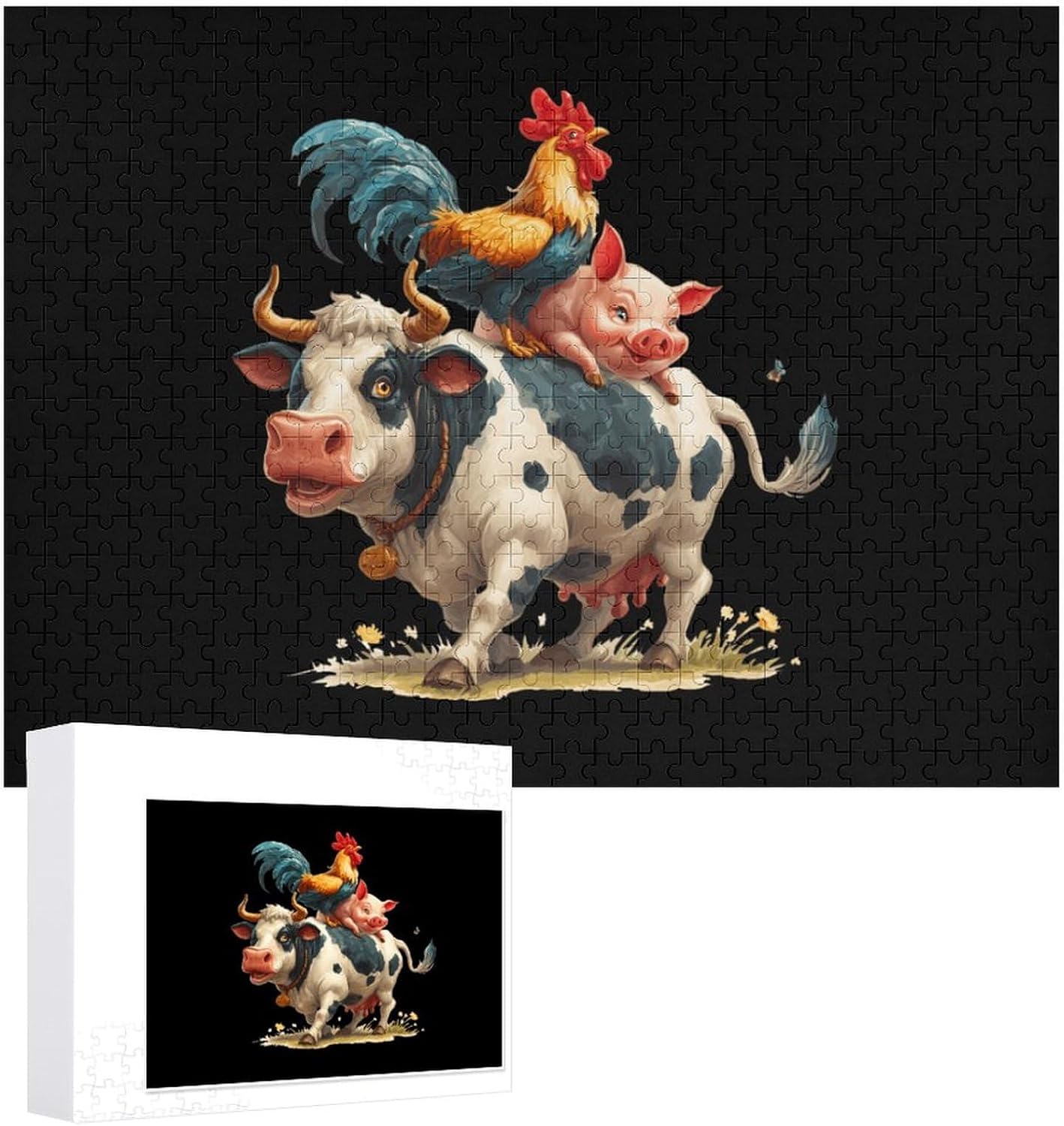 Funny Cow Chicken Pigs Puzzles for Adults 500 PCS Wooden Jigsaw Puzzle Wall Decor Christmas
