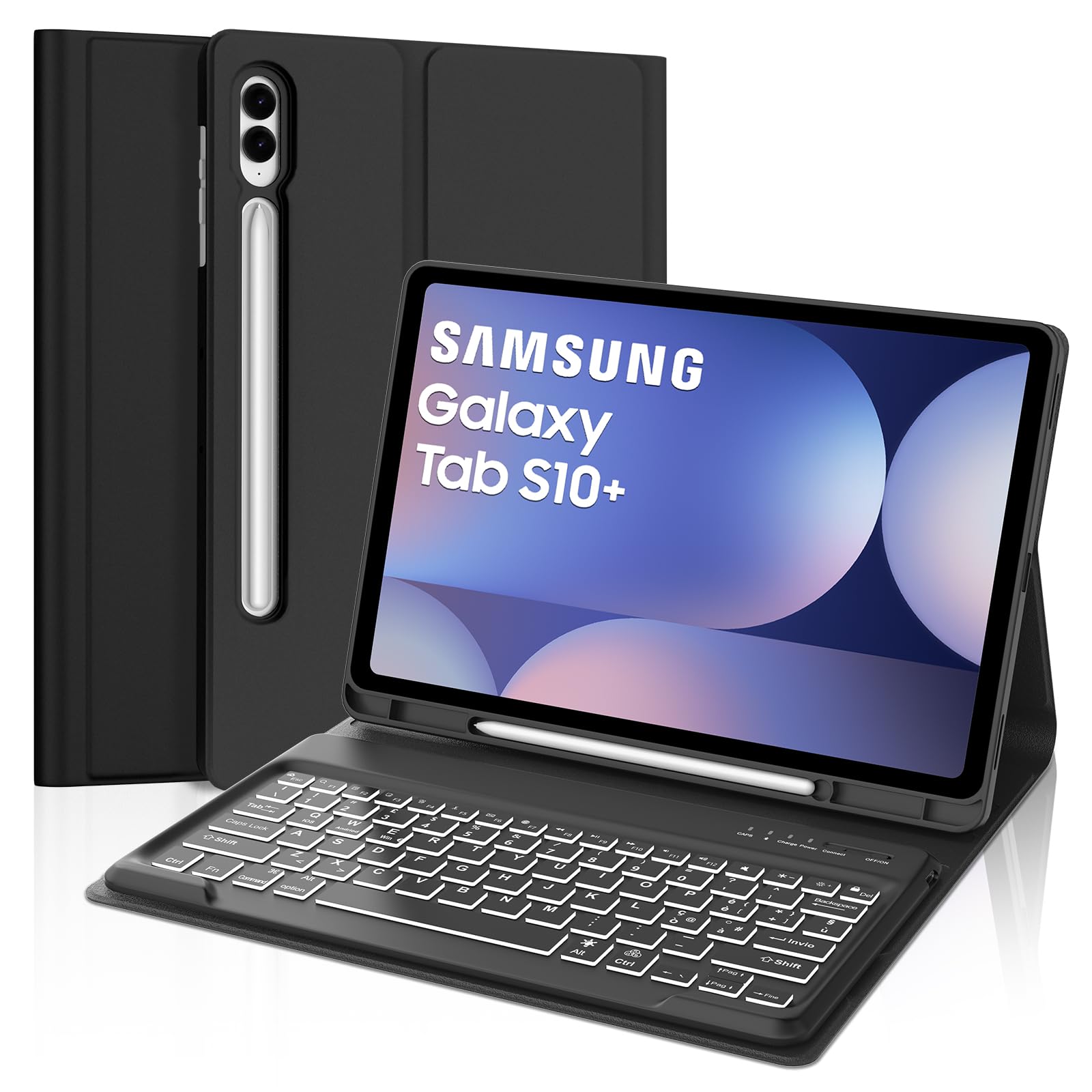 FOGARI Teclado para Samsung Tab S10+ 12.4" 2025/S9 FE Plus/S9+ 12.4" 2023, Funda con Español Ñ Teclado Retroiluminado Bluetooth Magnético Desmontable para Samsung Galaxy Tab S10+ 12.4", Negro