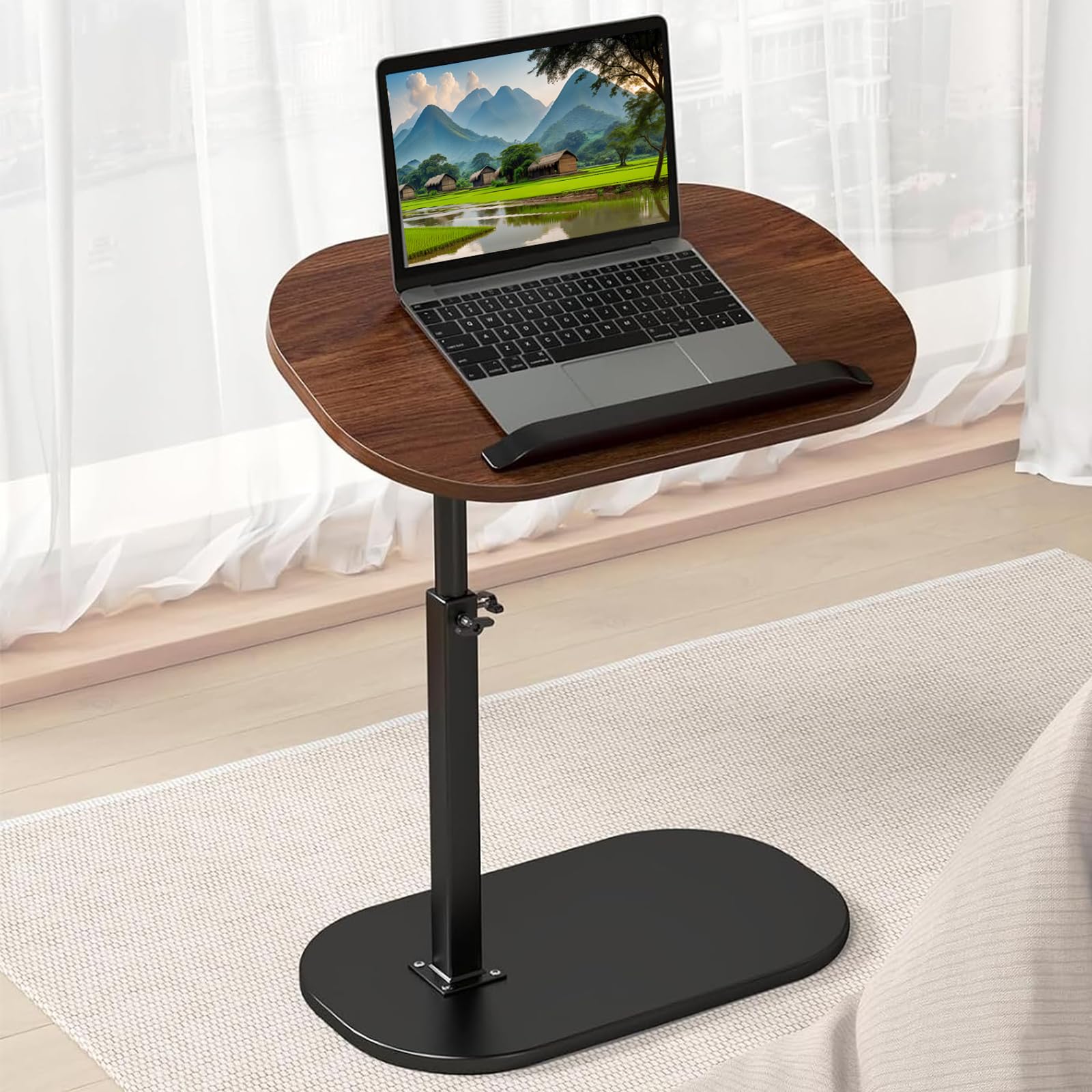 Mesa auxiliar en forma de C con altura ajustable y tapa abatible de madera #1