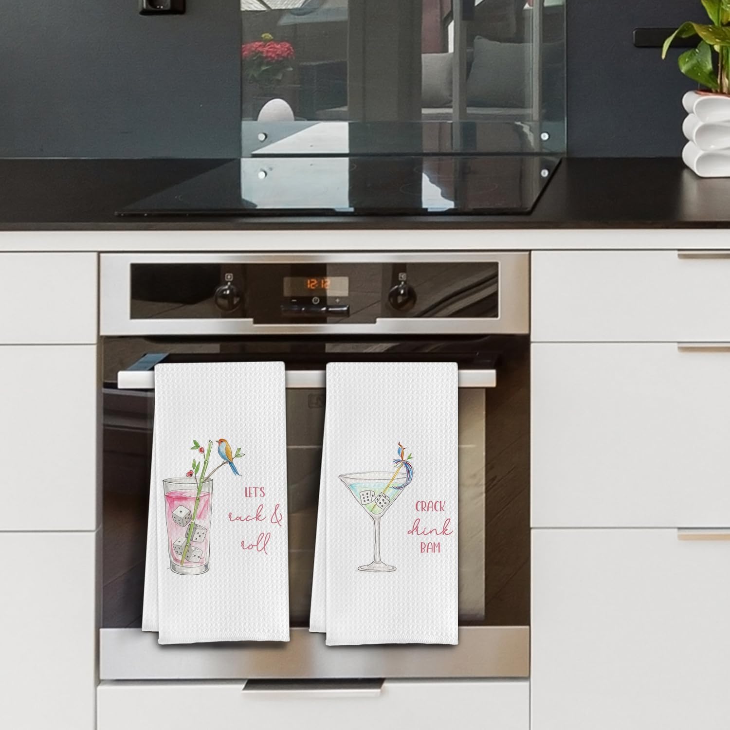 Mahjong Cocktail Kitchen Towels, Mahjong Gifts for Women Dish Tea Towel,Cocktail Lovers Gifts Decorative Towels for Kitchen Decor,Set of 4,16X24 Inch - Image 4