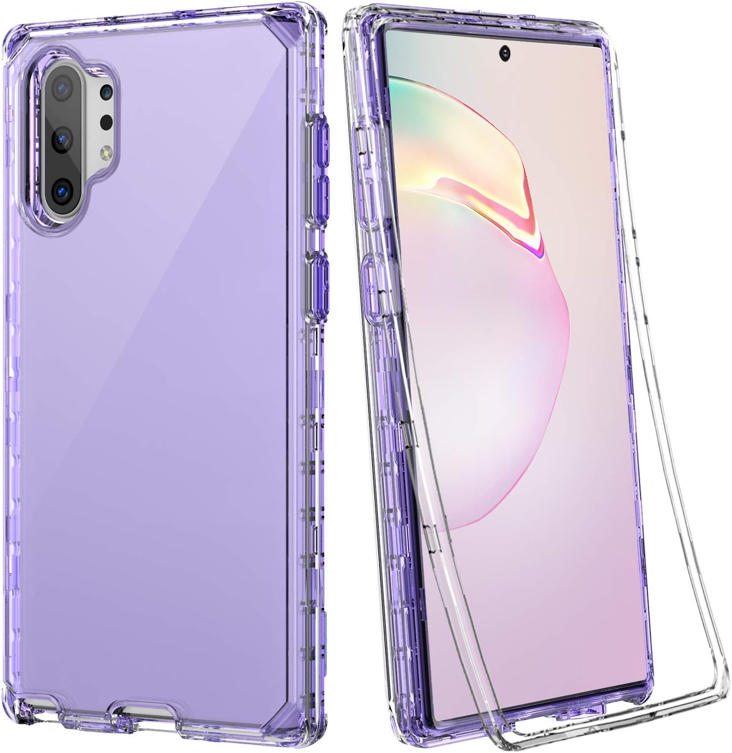DIANXUN Galaxy Note 10 Plus Case, Crystal Clear 3 in 1 Heavy Duty Defender Shockproof Full Body Protective Case Hard PC Shell Soft TPU Bumper Cover for Samsung Galaxy Note 10 Plus, Clear Purple