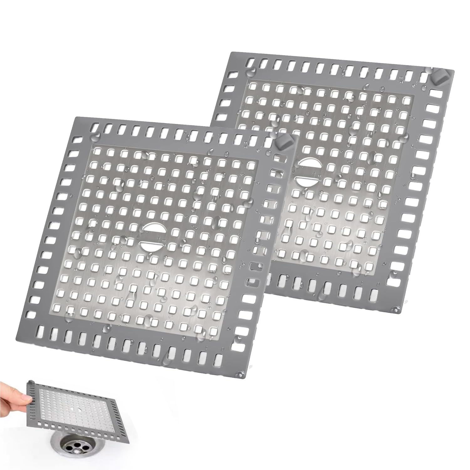2pcs Tapa Desague Ducha, 12,2 x 12,2cm Colador de Pelo para Ducha, Plateado