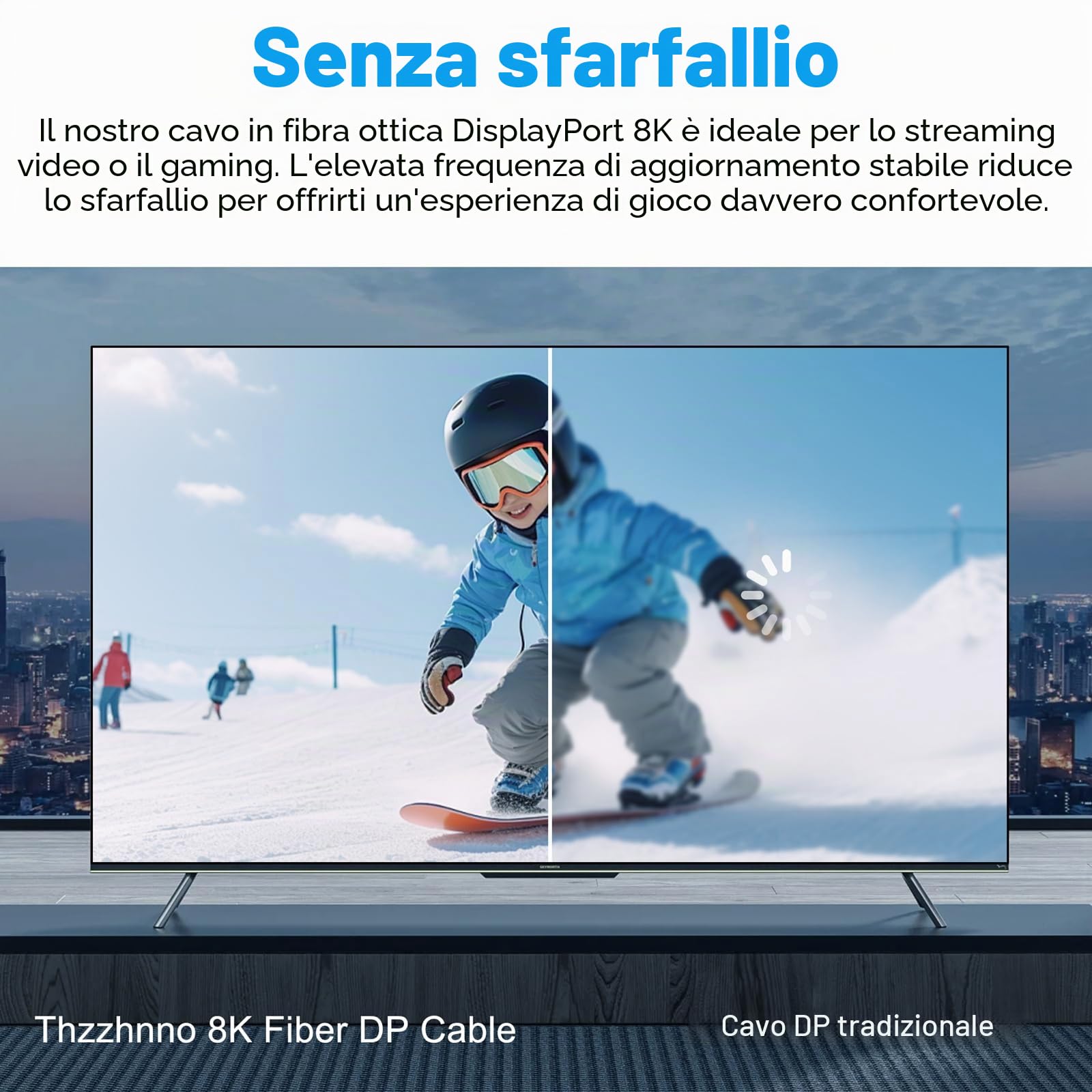 Cavo Fibra Ottica DisplayPort 4K 8K 10M, Cavi DP a DP 1.4 8K@30Hz 4K@144Hz, 2K@165Hz, 32.4Gbps Supporto HDR, G-Sync FreeSync per Computer Portatile, PC, TV