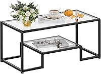 Wolawu Modern Black Tempered Glass Coffee Table, 2-Tier Rectangle Living Room Center Table with Sturdy Metal Frame