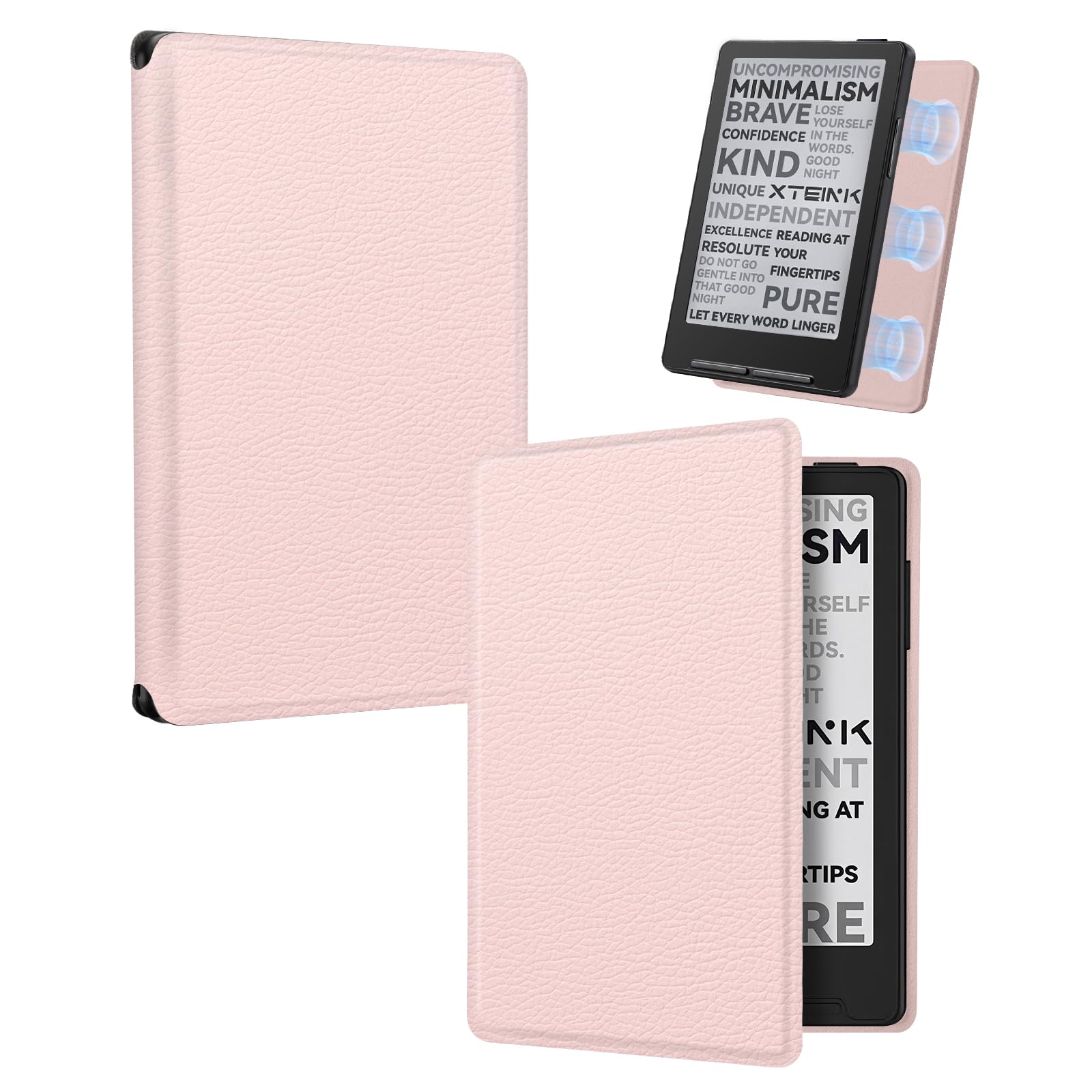 CoBak Magnetic Case for XTEINK X4, Ultra-Lightweight Protective Cover for Xteink X4 E-Reader, Secure Magnetic Attachment(Litchi Patterned Pink)