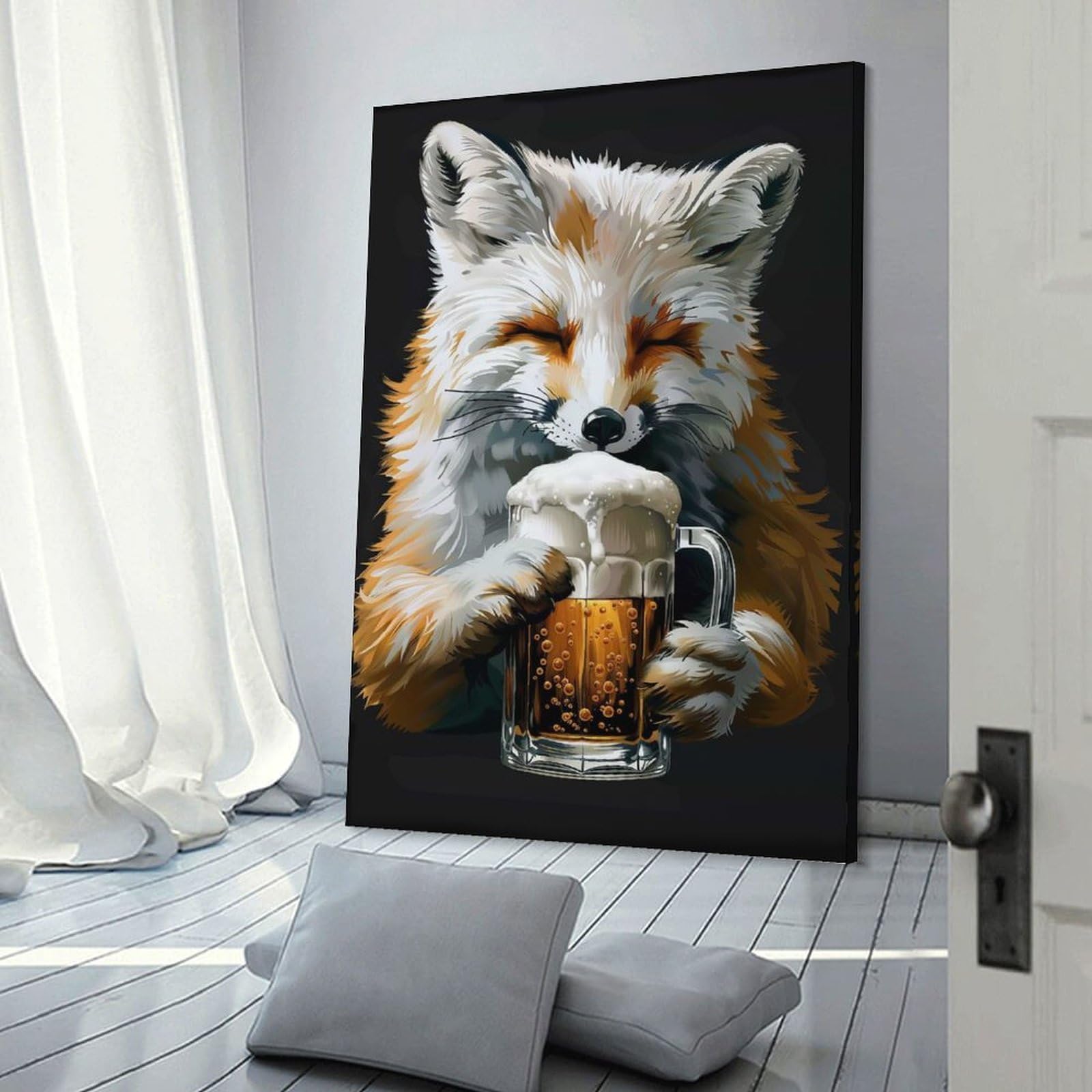 Junmoney Arctic Fox Beer Canvas Wall Decor, 16x24inch(40x60cm), for Gallery Wall Decor And Room Displays, Wall Decor Suited to Curated Displays