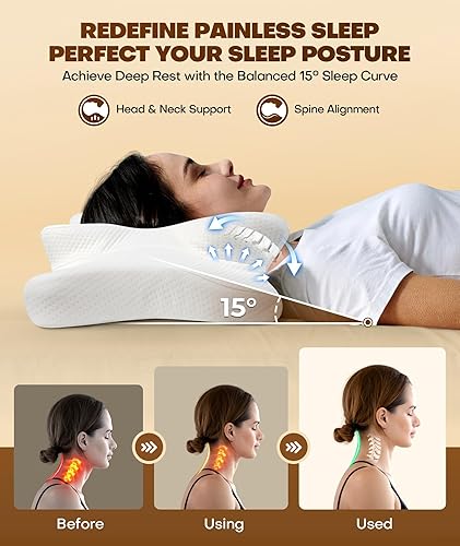 Miniatura 2 de Cozyplayer Almohada cervical para el cuello verdaderamente refrescante para aliviar el dolor, almohada ergonómica para dormir de lado para soporte