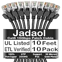 Vista 7 de Cable Ethernet Cat 6 de 50 pies, para exteriores e interiores de 10 Gbps compatible con red Cat7, cables de conexión LAN RJ45 de Internet, cable