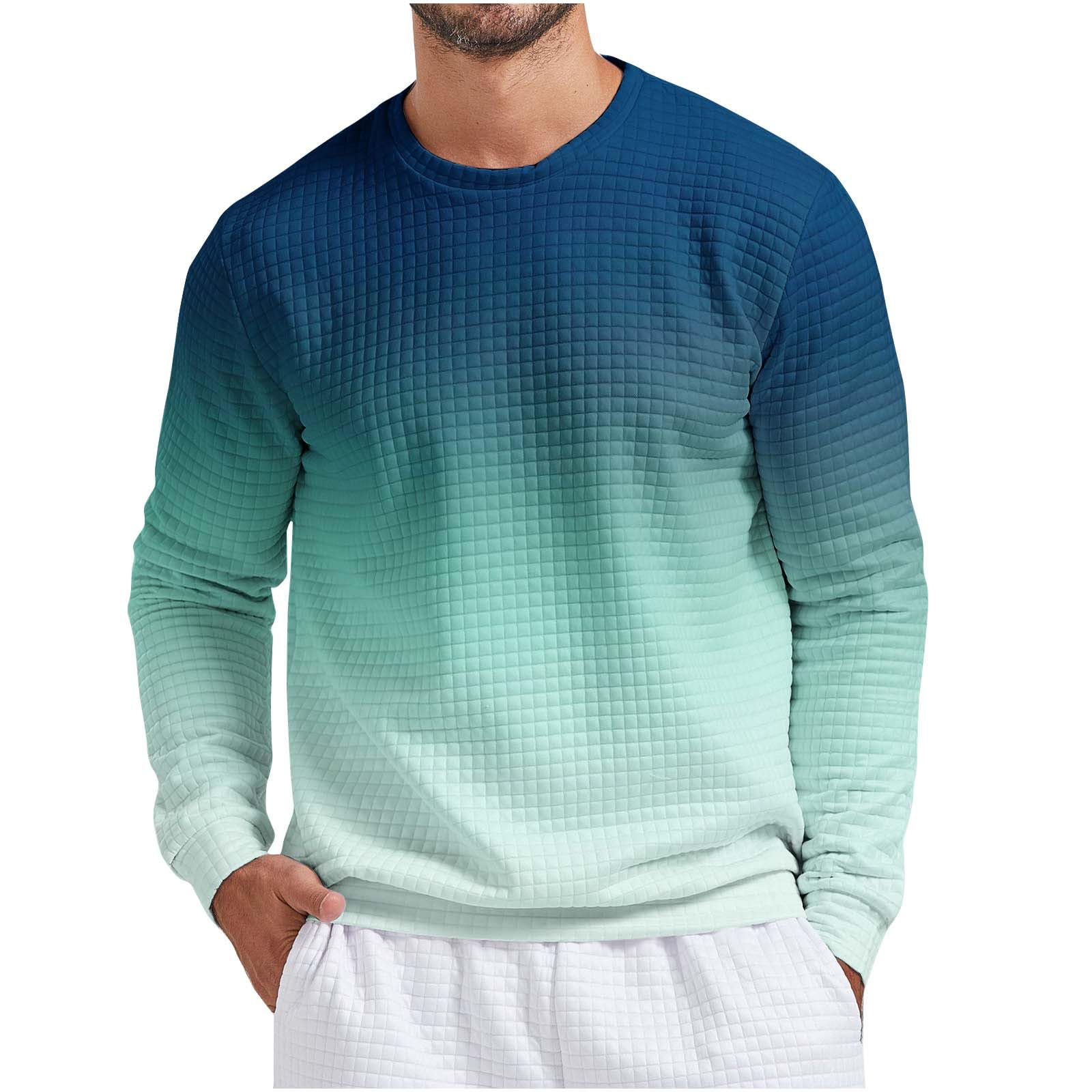 Cambkatl Men's Long Sleeve Waffe Shirts Casual Gradient Pullover Graphic Tees Fashion Spring Athletic Crewneck Sweatshirts