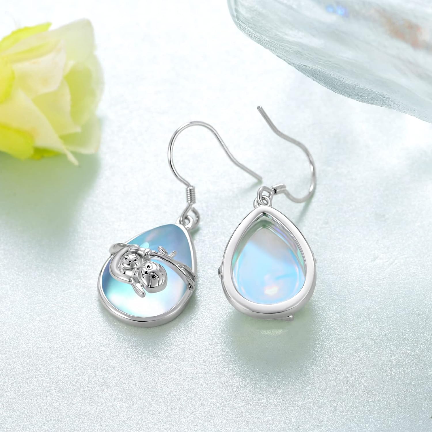 Sloth Earrings 925 Sterling Silver Sloth Dangle Earrings Moonstone Sloth Jewelry Gifts for Women Animal Lovers - Image 3