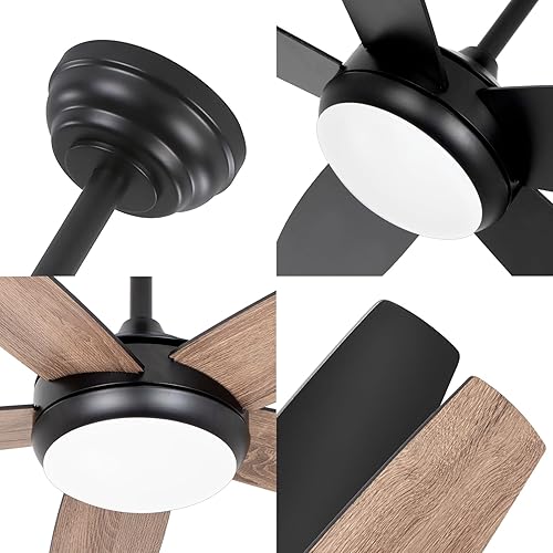 Miniatura 4 de Ventiladores de techo de 52 pulgadas con luces y control remoto negro, 6 niveles de velocidad, LED regulable, motor reversible silencioso, 5 aspas,