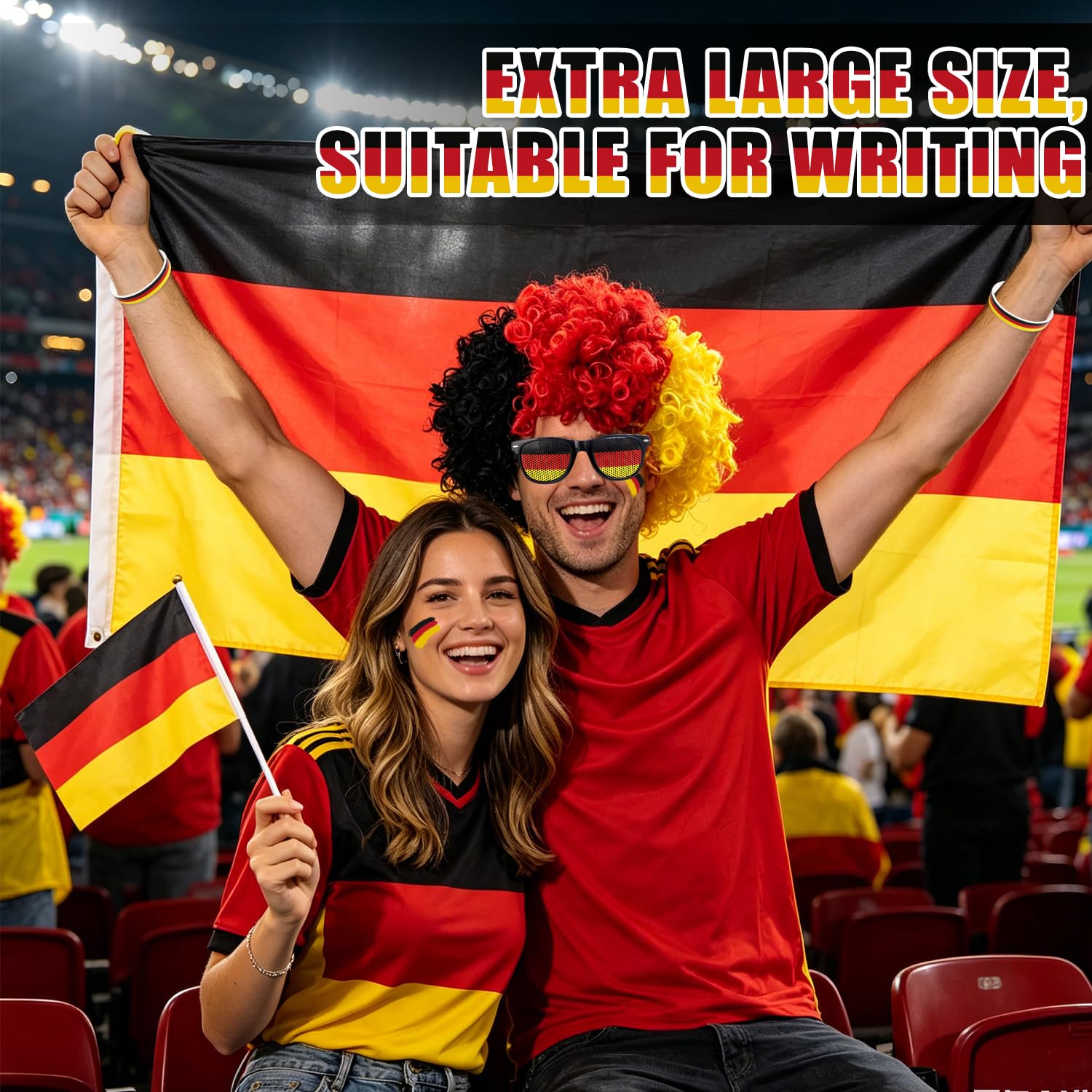 8 unidades de artículos para fans de Alemania, decoración del Mundial de Fútbol 2026, paquete con gafas de sol, lápiz de maquillaje, bandera, pulsera, bandera, peluca para fiestas, estadios