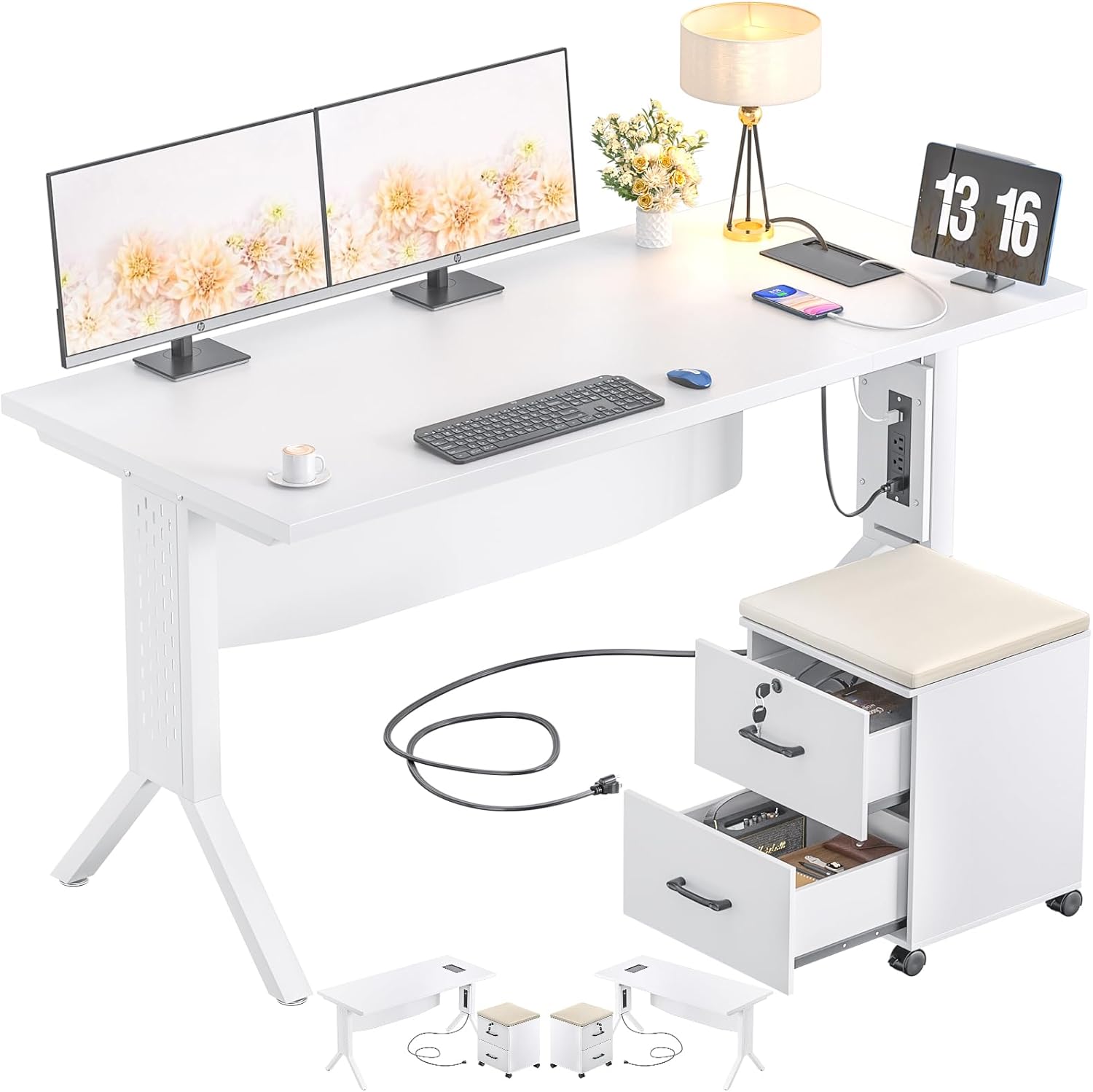 armocity 55 Computer Desk with Rolling End Table, Large