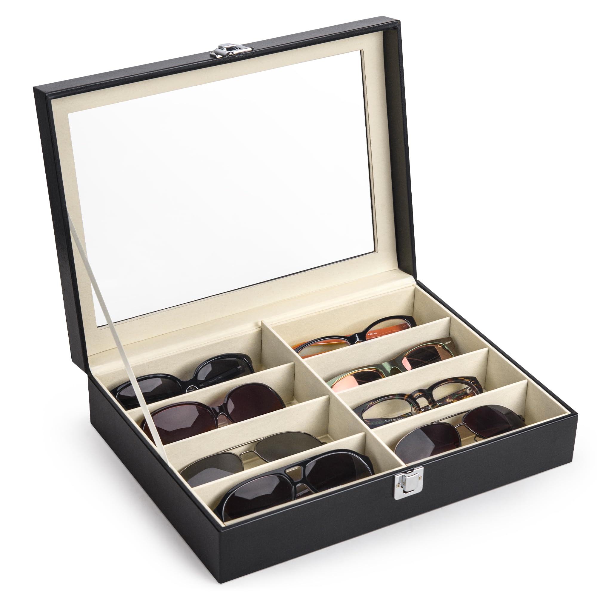 CO-Z Boîtier des Lunettes en PU Cuir, Organisateur de Lunettes de Soleil, Présentoir Lunettes de Rangement de 8/12 Compartiments