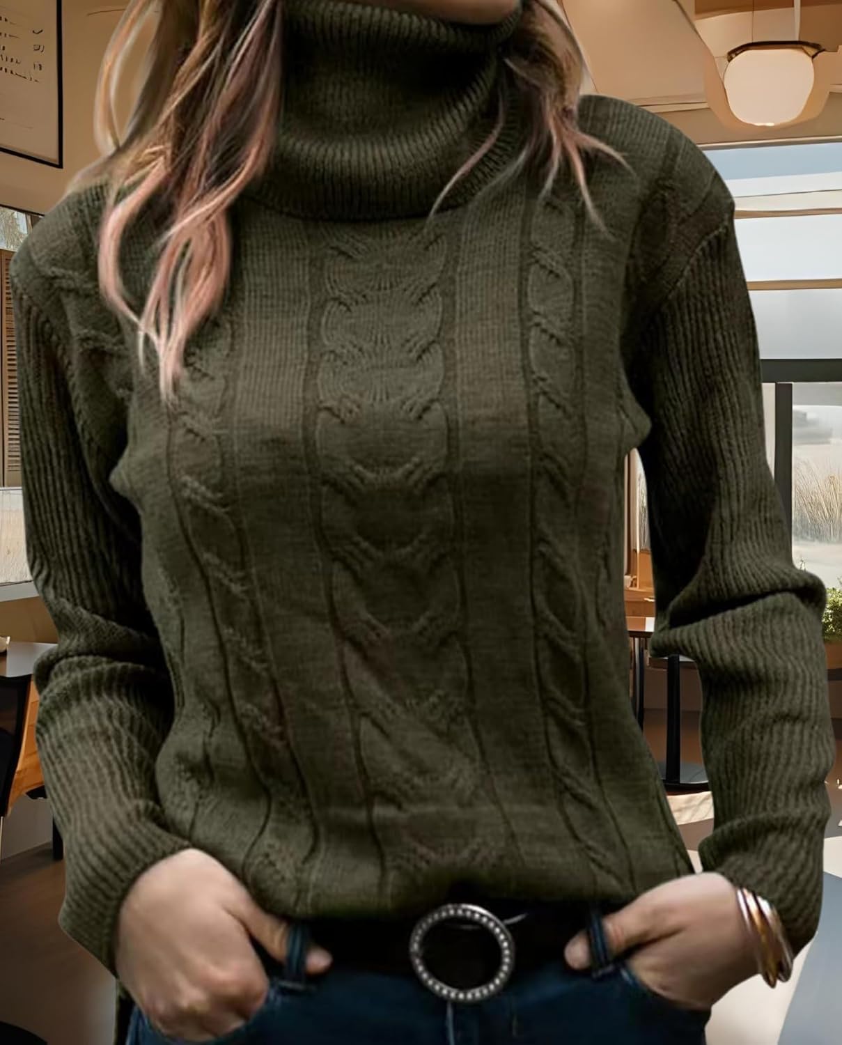 Women's Retro High Neck Pullover Sweater Long Sleeve Casual Warm Top for Vacation and Daily Wear - Image 6