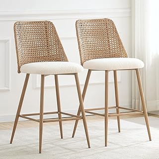 Rattan Bar Stools Set of 2, 26 Inches Height Wicker Bar,PE Rattan Stools...