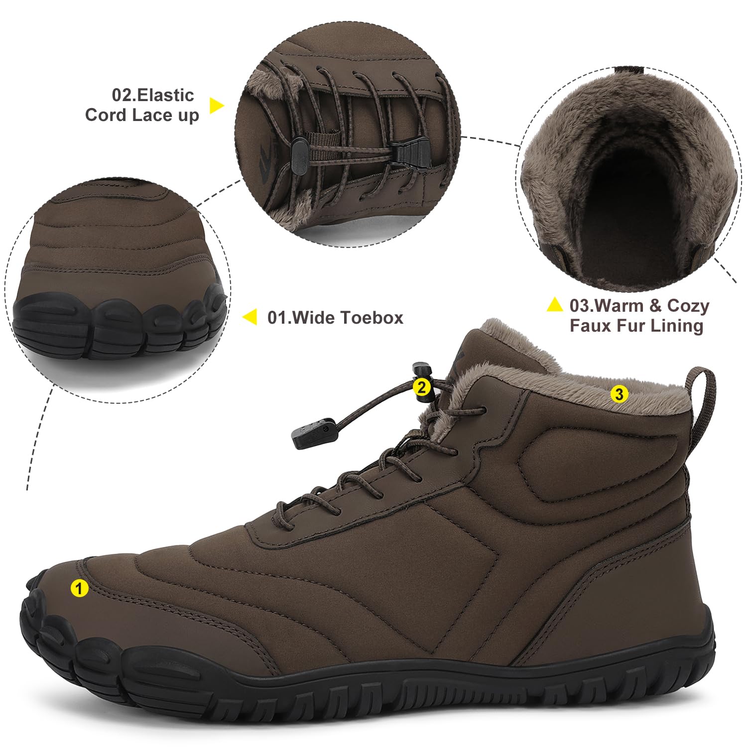 FLARUT Scarpe Invernali a Piedi Nudi Uomo Donna Barefoot Scarpe Foderate Caldo Scarpe a Punta Larga Resistenti all'acqua Scarpe da Trail Running Trekking InvernoStivali