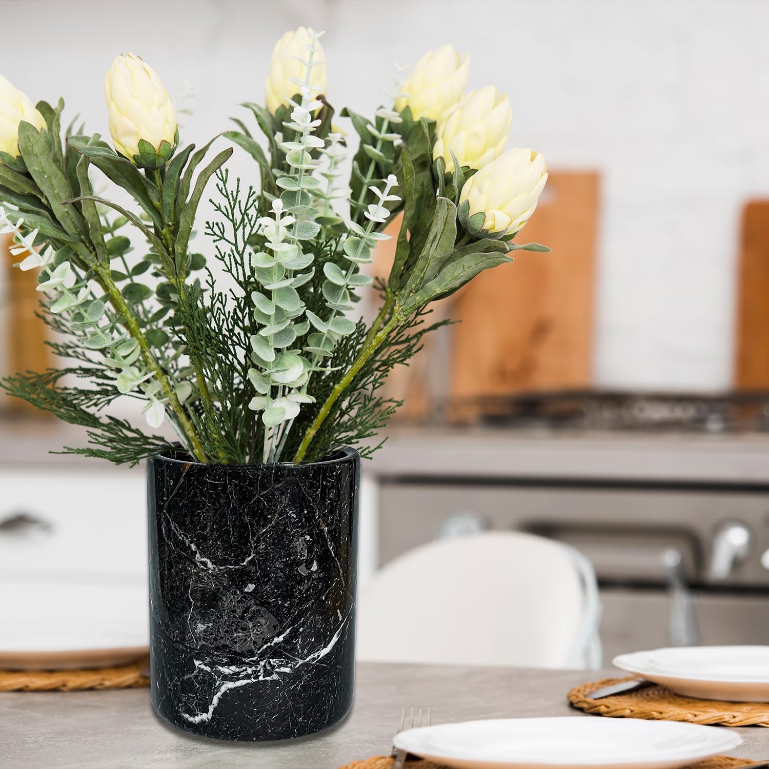 Champagne & Wine Cooler Bucket with Polished Interior – Non-Slip Scratch-Proof Pad, Marble Utensil Holder for Kitchen, Bar & Housewarming Gifts (Black Zebra) - Image 4