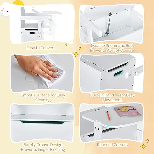 Miniatura 5 de Costzon Juego de mesa y silla para niños, banco de almacenamiento de juguetes convertible con asa integrada para jardín de infantes, preescolar,