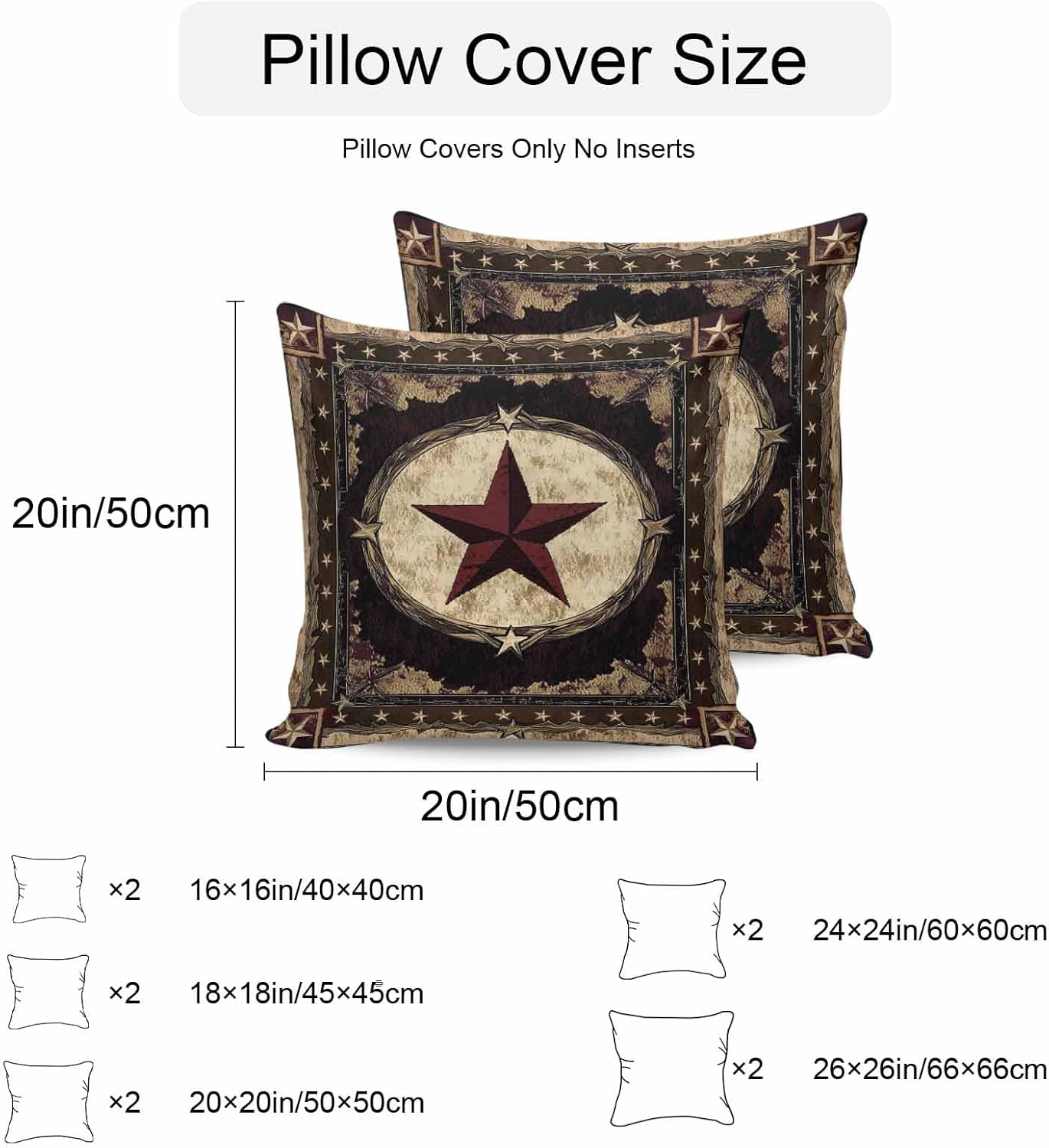 Outdoor Waterproof Throw Pillow Covers Set of 2 Texas Star Western Pillowcases 20x20 Inches Brown Rustic Farm Decorative Pillows Cushion Case Patio Pillows for Couch Bed Chair Garden