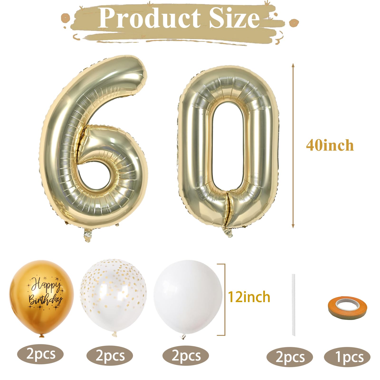 Palloncini Numero 60 Oro - Decorazioni Compleanno Con Elio, 101cm - Foto 3
