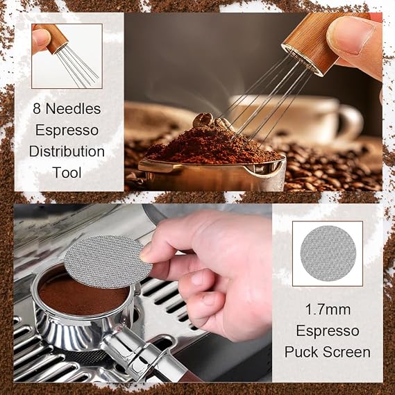 51mm Bottomless Portafilter 3 Ears, Professional Espresso Portafilter with 2 Filter Baskets, WDT Tool, Puck Screen,Metal Base, Solid Wood Handle for De-longhi Dedica EC680 EC685 EC785 EC820