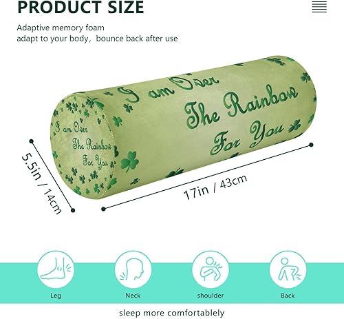Miniatura 2 de JUNZAN Saint Patrick's Sparkled Green Clover Leaves Bolster Pillow for Legs Firm Neck Roll Pillow for Sleeping Neck Round Pillow for Pillow for Knee
