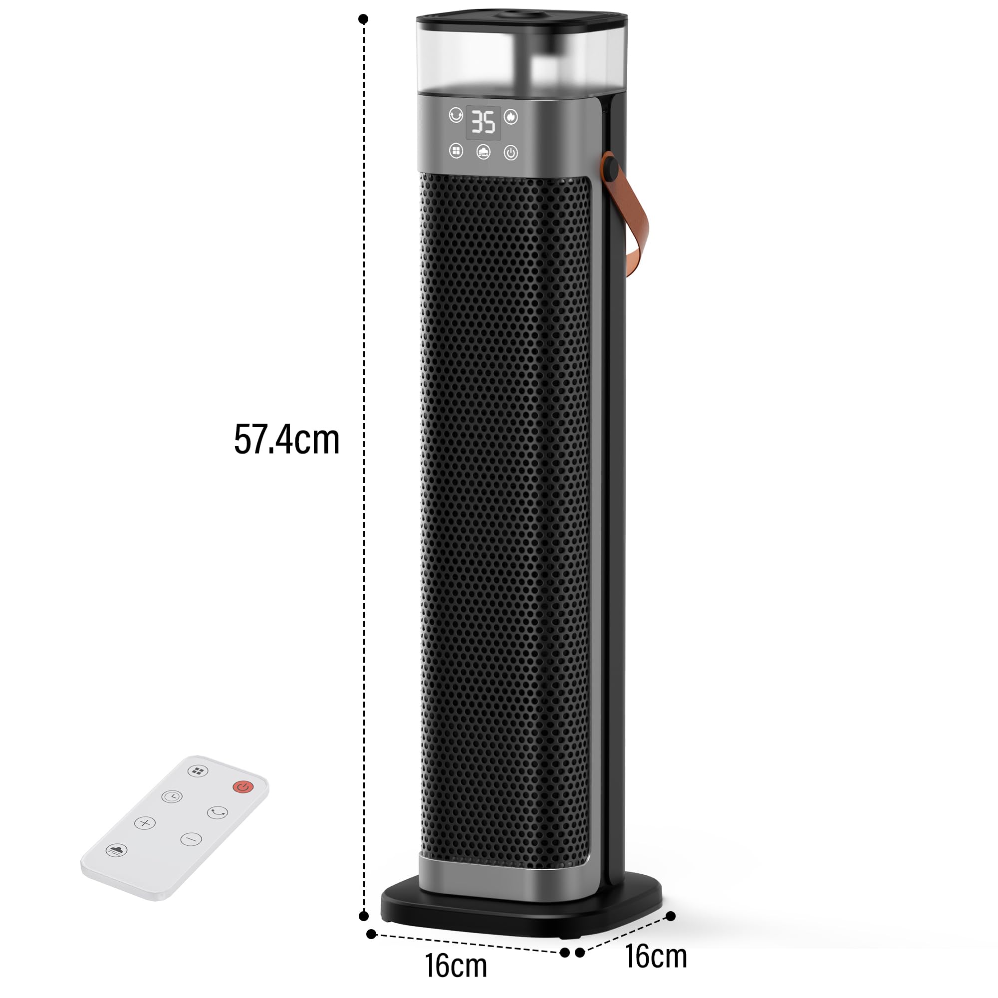Chauffage électrique à faible consommation 2000 W PTC avec humidification, télécommande, 75 ° oscillation, 3 éclairage ambiant, ECO, minuterie 12H, protection contre la surchauffe et le basculement