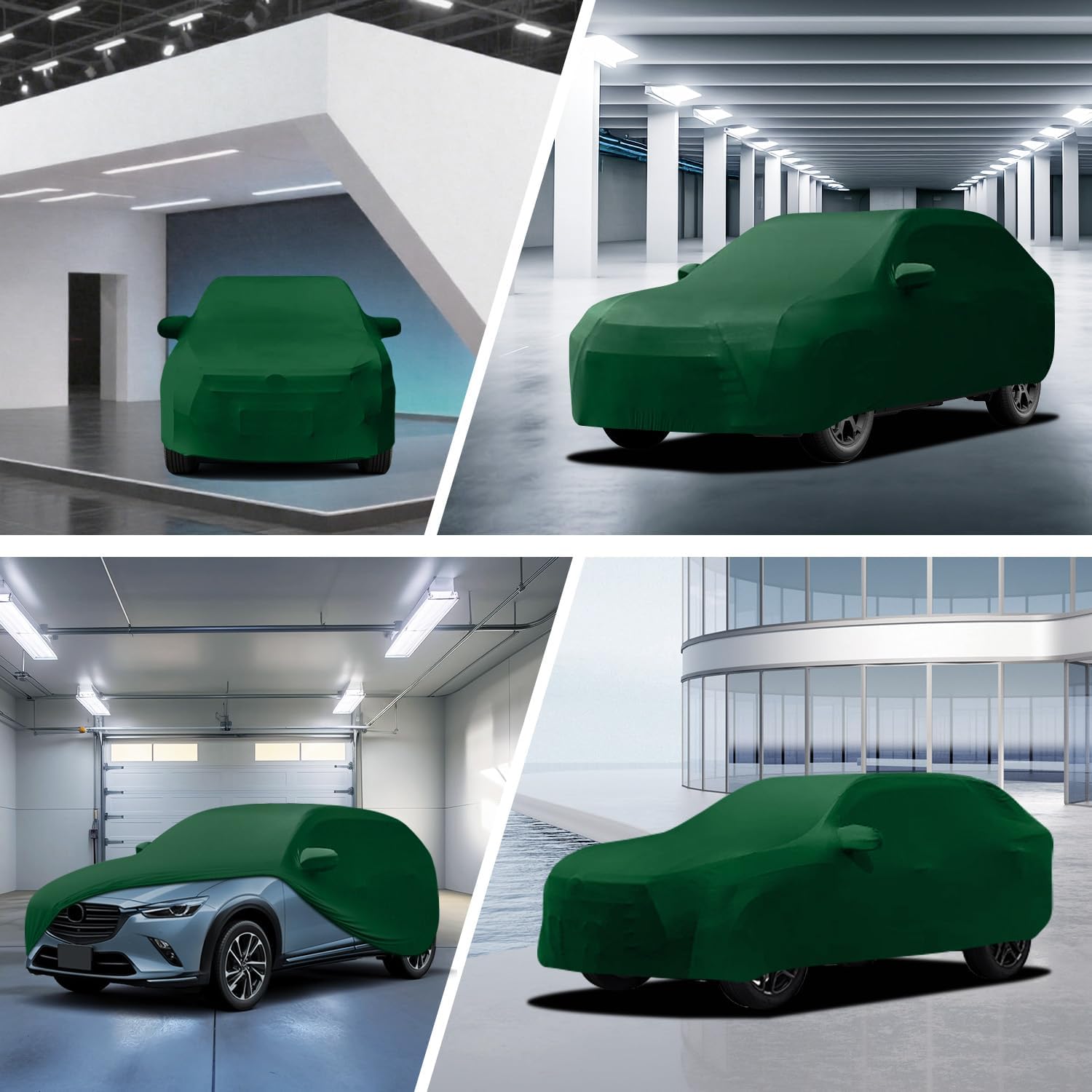 WinPower Indoor Car Cover SUV 198-208 Inch Soft Stretch Breathable Dustproof Scratch Protection Elastic Full Cover for Underground Garage Auto Show, Green