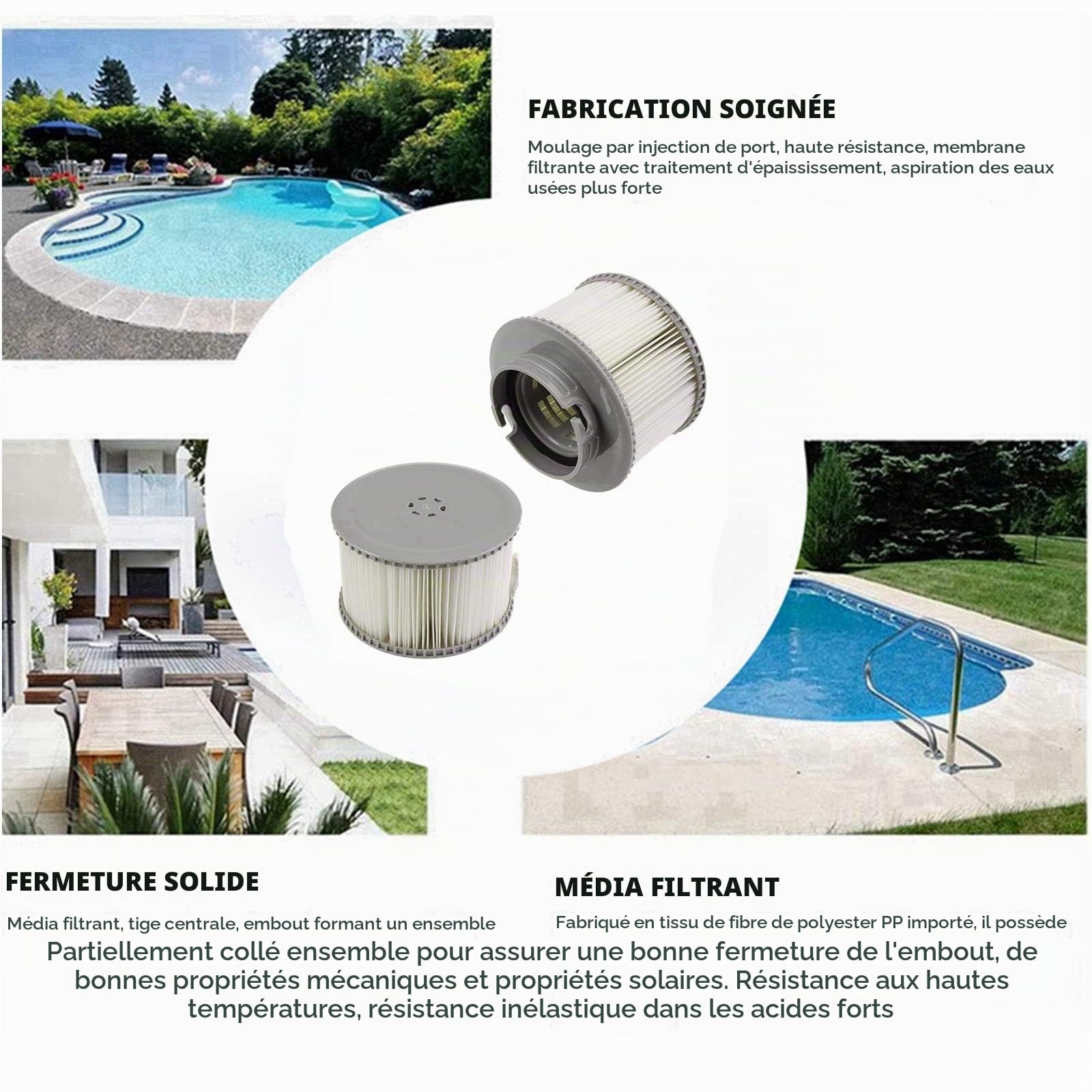 MSPA Cartouches de Rechange de Filtre pour Tous Les modèles Spas Swimming Piscine,Cartouches filtrantes avec Filet pour MSpa Les spas Bubble Spa (8 pièces)