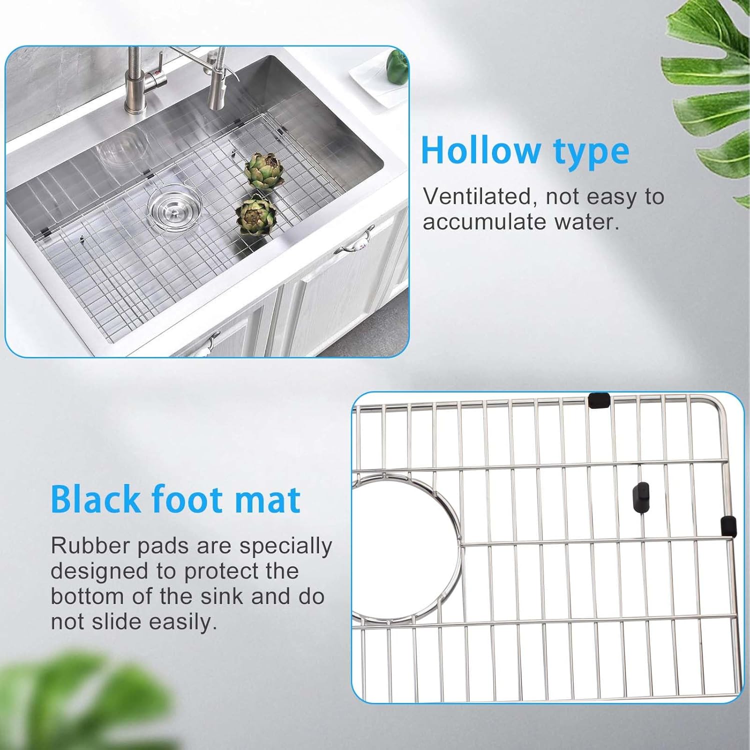 EBG1914 Stainless Steel Sink Grid and Protector, 19 x 14 With Rear Drain for Single Bowl Kitchen Sink Bottom