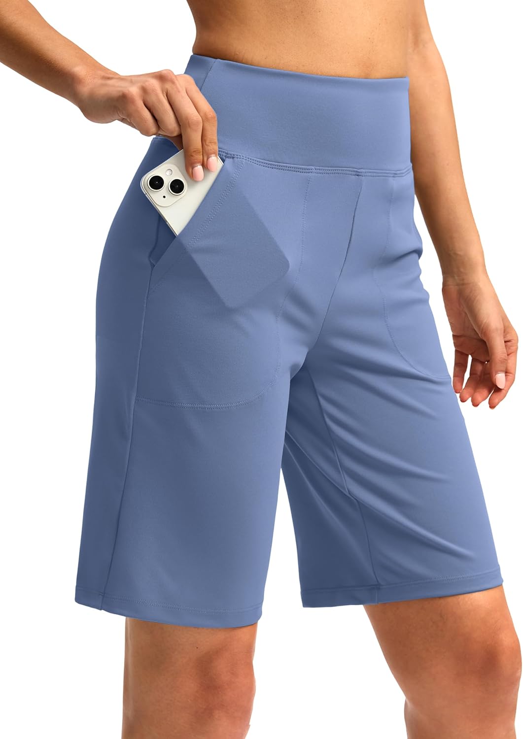 Women's 10" Bermuda Shorts Knee Length with Pockets High Waisted Athletic Long Shorts for Casual Walking Running Yoga