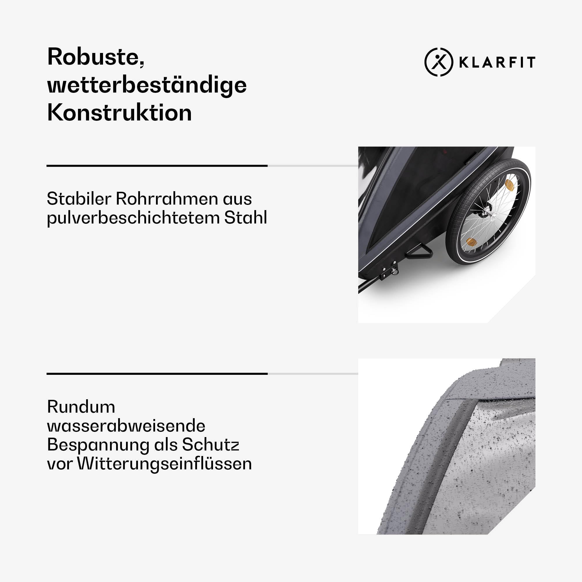 Klarfit GoKiddo Fahrradanhänger 2 Kinder - 2-in-1 Fahrradanhänger & Buggy mit Bremsen, Sicherheitsgurten, Verstellbaren Sitzen, 40kg Kapazität, Regen & UV Schutz, Zusammenklappbar, Dunkelgrau