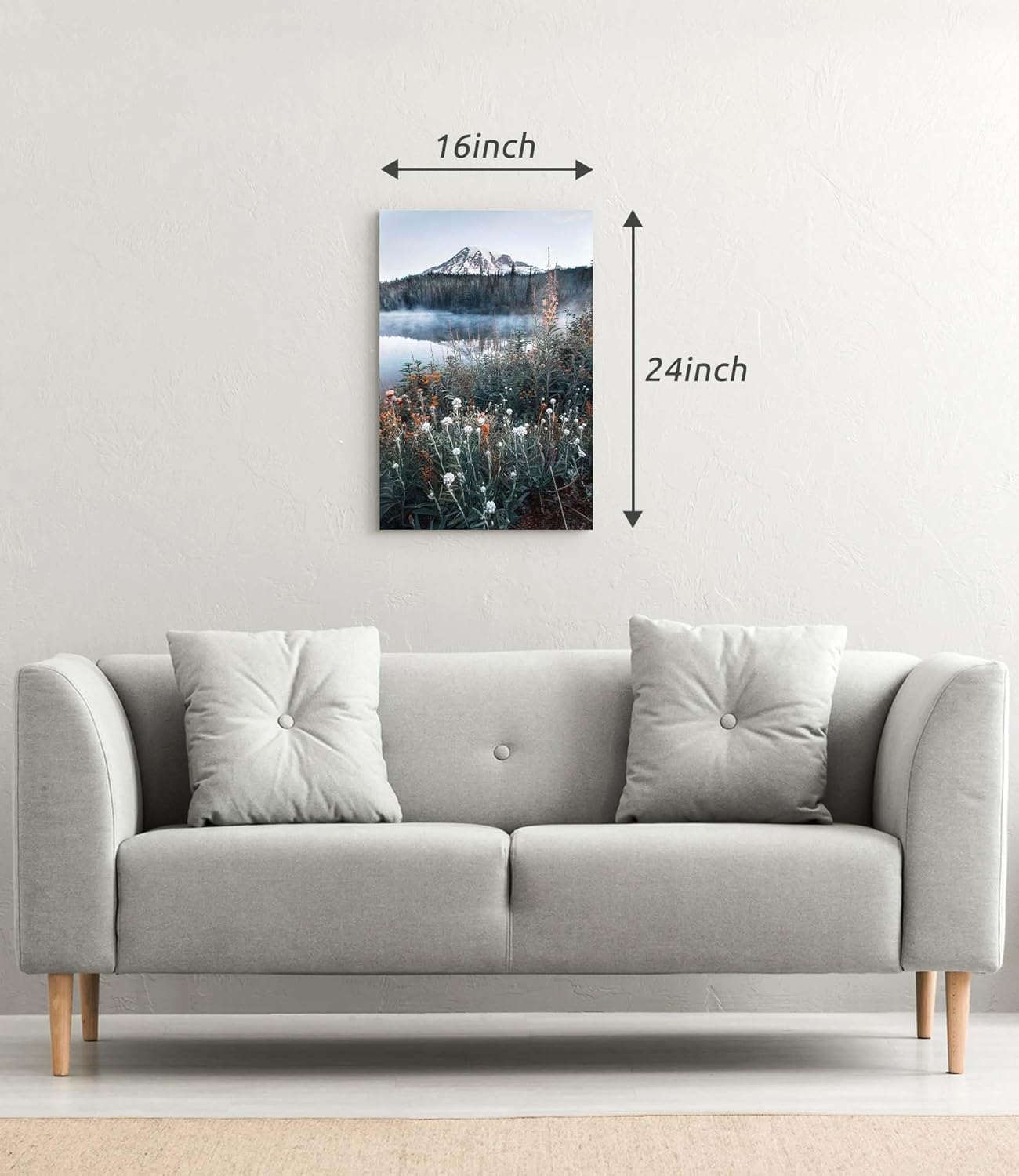 arttitue Nature Wall Art Canvas Decor: Lake Scene Picture Misty Landscape Print Mountain Forest Scenery Painting Natural Wildflower Artwork for Bathroom Living Room Bedroom Decoration